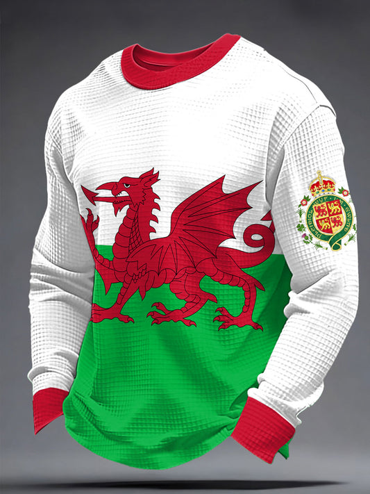 Men's St David's Day Wales Proud Printed Waffle Sweatshirt