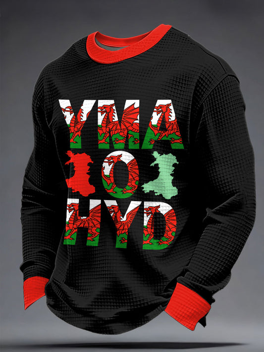 Men's St David's Day Wales Proud Printed Waffle Sweatshirt
