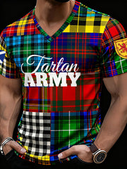 Men' Scotland Football Lover Tartan Army Printed V-neck T-shirt