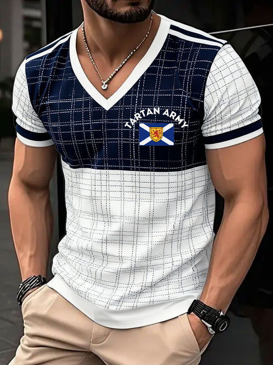 Men's Scotland Football Lover Tartan Army Printed V-neck T-shirt