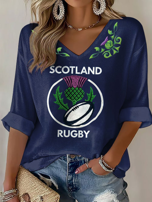 Women's Scotland Rugby Lover Printed Waffle Tops