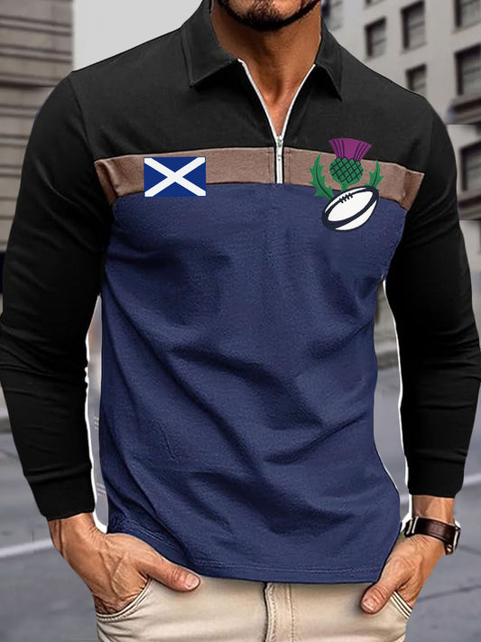 Men's Scotland Rugby Lover Printed Zip-Up Tops