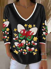 Women's Wales Welsh Rugby Art Printed V-Neck T-Shirt