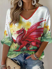Women's Wales Welsh Rugby Lover Printed Waffle T-shirt