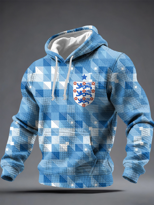 Men's UK Football Lover England Printed Checkered Cotton Hoodie