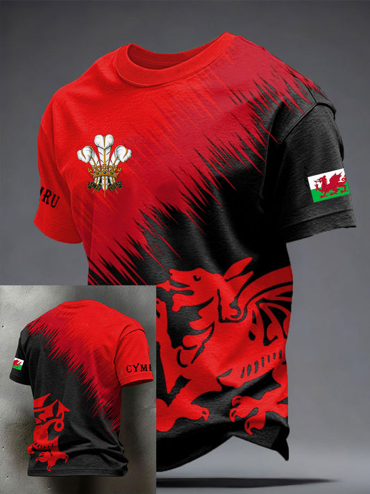 Men's s Wales Welsh Rugby Lover Dragon Art Printed T-shirt