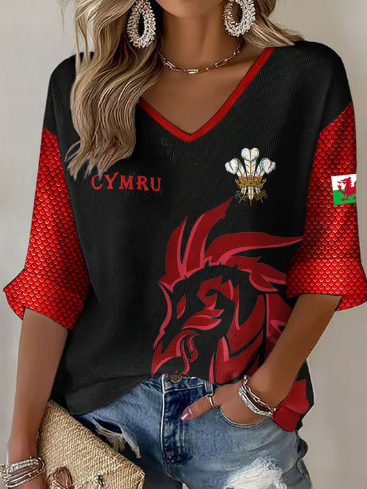 Women's Wales Welsh Lover Printed Waffle Tops