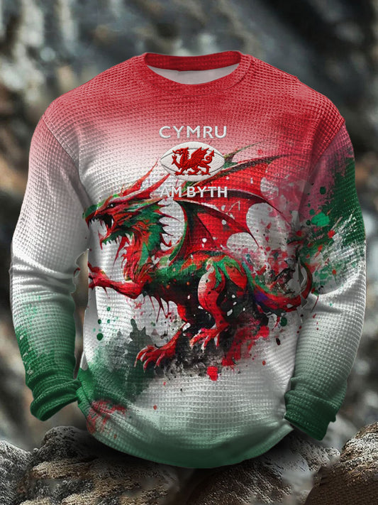 Men's Wales Welsh Lover Printed Waffle Tops