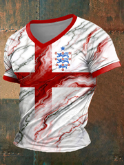 Men's UK Football Lover England Printed V-neck T-shirt