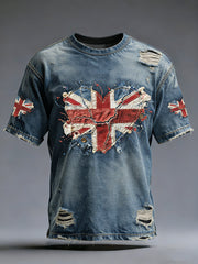 Men's Vintage UK Flag Art Printed Short Sleeve T-shirt