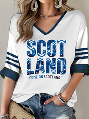 Women's UK Football Lover Scotland Printed Mid-length Sleeves V-Neck T-Shirt