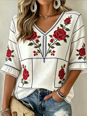 Women's Floral Print V-Neck Shirt