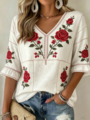 Women's Floral Print V-Neck Shirt