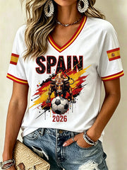 Women's Gift For Spain Soccer Fans Print Casual V-Neck Tee