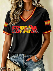 Women's Gift For Spain Soccer Fans Print Casual V-Neck Tee
