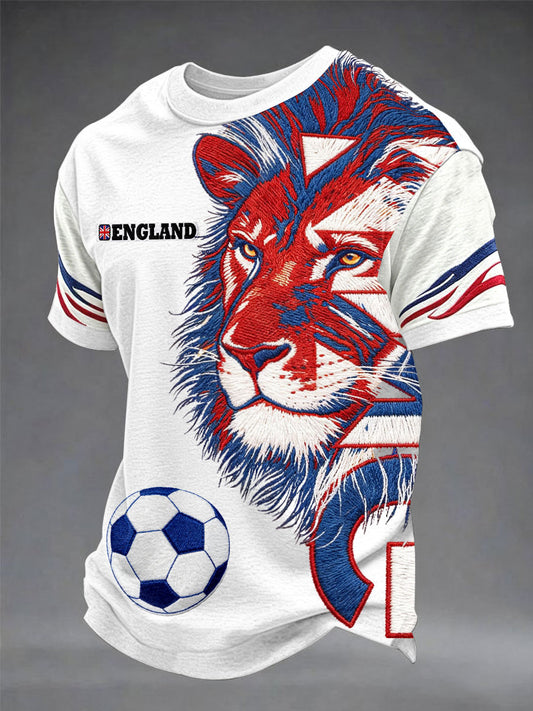 Men's British Football Lion Embroidered Casual Unisex T-shirt