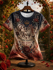 Women's Roses England Rugby Lover Art Printed T-shirt