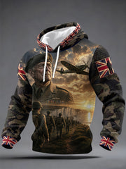 Men's UK Flag Veteran Camouflage Print Casual Waffle Hoodie