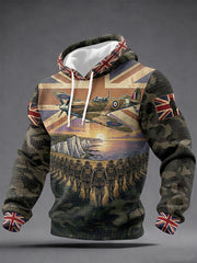 Men's UK Flag Veteran Camouflage Print Casual Waffle Hoodie