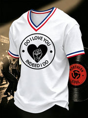 Men's Retro Northern Soul Do I Love You Indeed I Do Print Casual V-Neck Tee