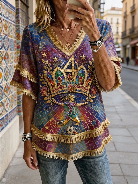 Women's Barcelona Europe Queen Printed Linen Tops