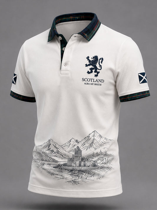 Men's Scottish Plaid Print Casual Polo