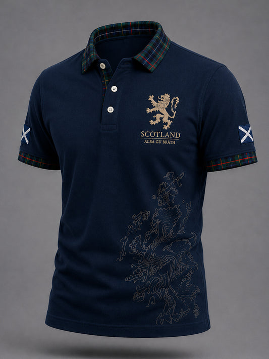 Men's Scottish Plaid Print Casual Polo