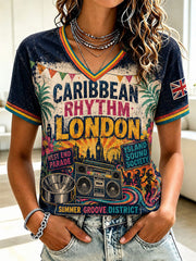 Women's Caribbean London Festival Notting Hill Carnival Printed V-neck T-shirt