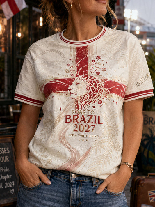 Women's England Lioness Football Lover Roses Art Printed T-shirt