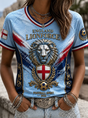 Women's UK Football Lover England Printed V-neck off-shoulder short-sleeved T-shirt