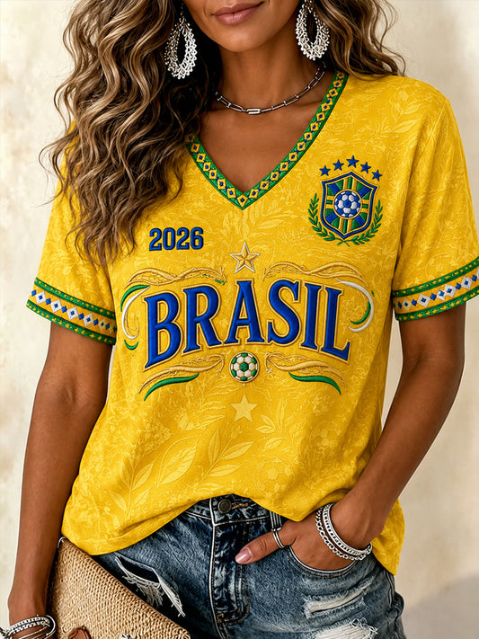 Women's Gift For Football Fans Print Casual V-Neck Tee