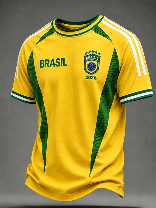 Men's Brazil Football Fan Gift Short Sleeve T-shirt