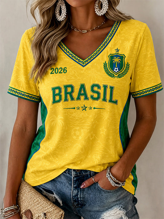 Women's Gift For Football Fans Print Casual V-Neck Tee