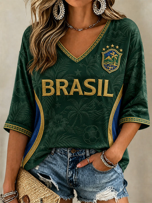 Women's Gift For Football Fans Print Casual V-Neck Tee