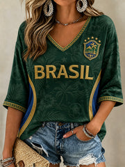 Women's Gift For Football Fans Print Casual V-Neck Tee