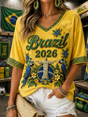 Women's Mid-length Sleeves V-Neck T-Shirt