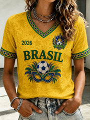 Women's Brazil Football Fan Gift Short Sleeve T-shirt