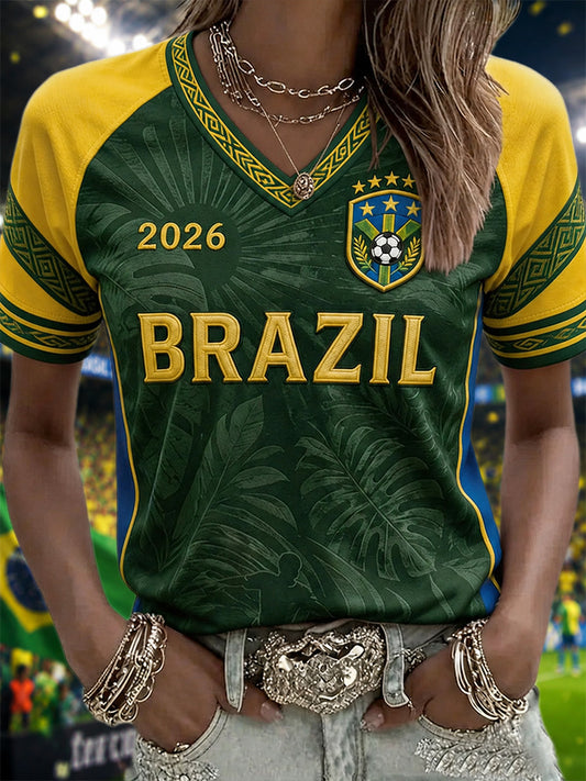 Women's Gift For Football Fans Print Casual V-Neck Tee