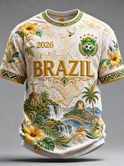 Men's Brazil Football Print Casual T-Shirt