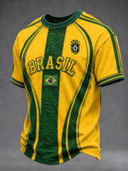 Men's Brazil Football Fan Gift Printed Casual Short Sleeve T-shirt