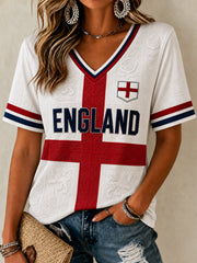 Women's Gift For Football Fans Print Casual V-neck Short Sleeve T-shirt