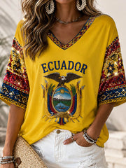 Women's Mid-length Sleeves V-Neck T-Shirt