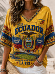 Women's Mid-length Sleeves V-Neck T-Shirt