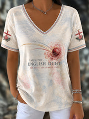 Women's England Cricket Lover Roses Art Printed T-shirt