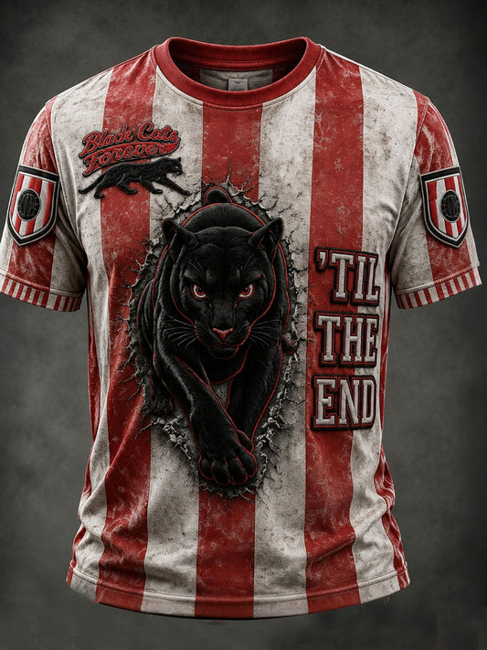 Men's England Football Lover Black Cats Art Printed T-shirt
