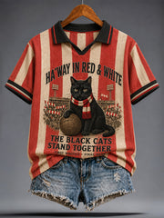 Women's England Football Lover Black Cats Art Printed Casual Tops