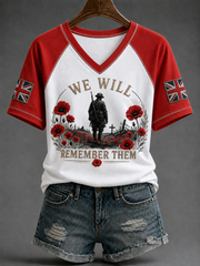Women's Remembrance Day V-neck Off-shoulder Short-sleeved T-shirt