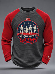 Men's UK Music Lover Christmas Art Printed Waffle Sweatshirt